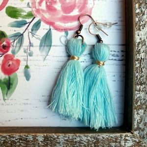Handcrafted Sky Blue Tassel Earrings